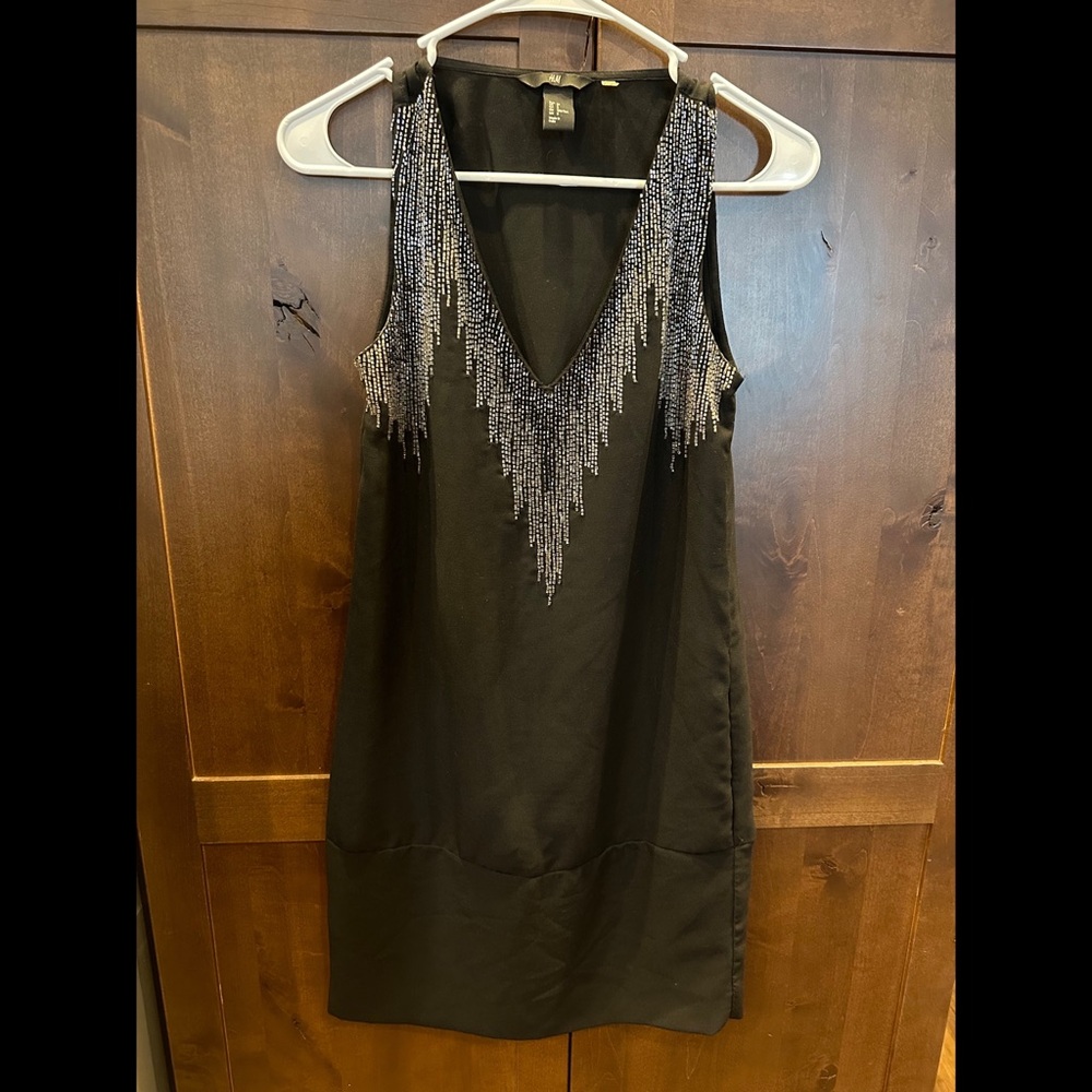 H&M Black Holiday New Years Dress Small 2 Bling Beaded